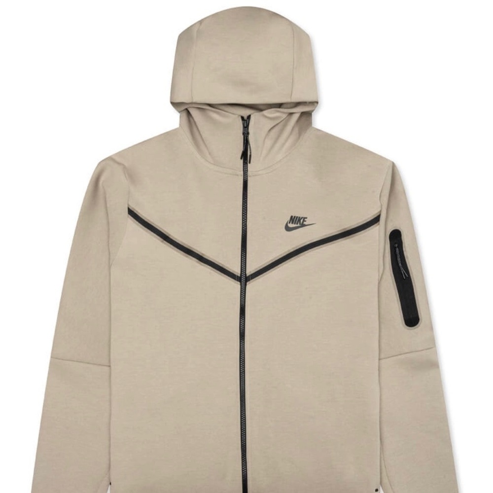 NIKE SPORTSWEAR TECH FLEECE FULL ZIP UP HOODIE - KHAKI/BLACK